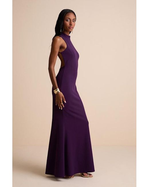 Lulus Purple Damaris Dark Mock Neck Backless Maxi Dress