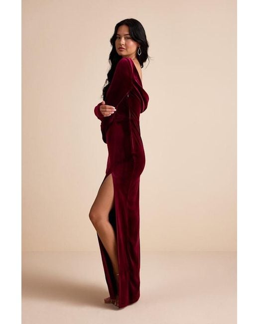 Lulus Red Duarte Velvet Cowl Back Long Sleeve Maxi Dress