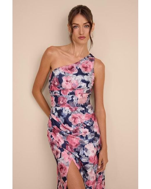 Lulus Pink Jemmilah Floral Textured One-Shoulder Midi Dress