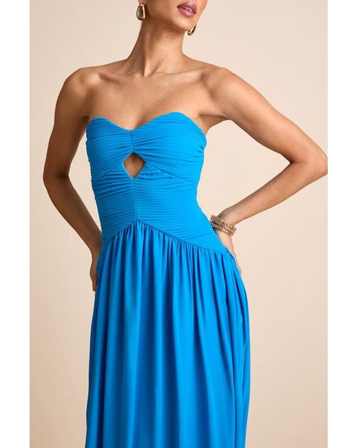 Lulus Blue Rozala Bright Pleated Strapless Maxi Dress
