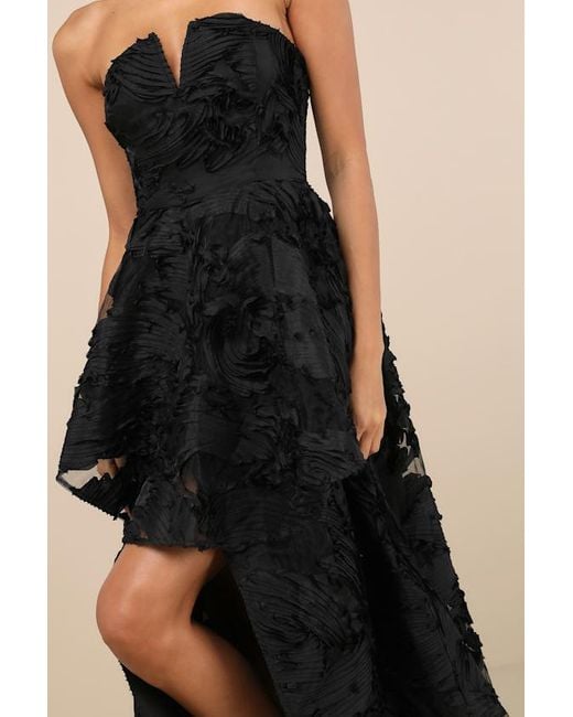 Lulus Black Majestic Glam Strapless Textured High-Low Maxi Dress