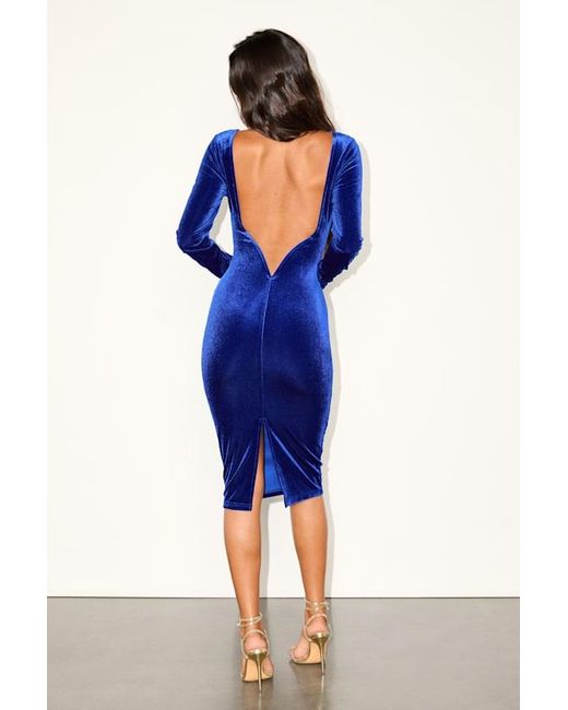 blue velvet backless dress Charisma and Charm Royal Blue Velvet Backless Dress