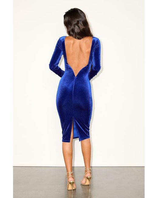 Lulus Va Va Voom Velvet Backless Long Sleeve Midi Dress in Blue | Lyst UK