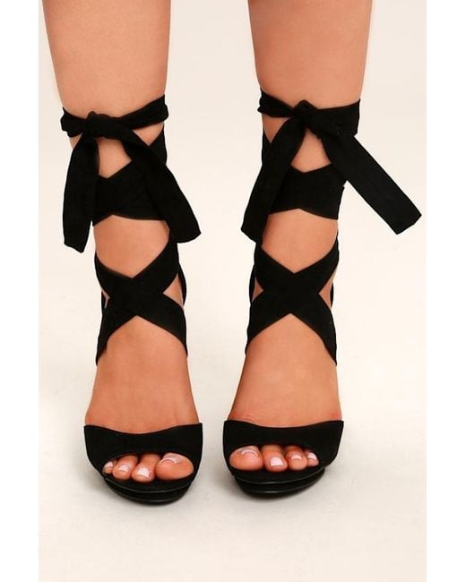 Lulus Black Dorian Suede Lace-Up Platform Heels