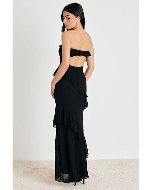 Lulus Black Dramatic Allure Ruffled Cutout Strapless Maxi Dress