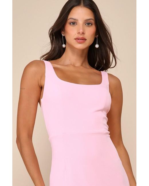 Lulus Pink Romantic Destiny Light Square Neck Trumpet Maxi Dress