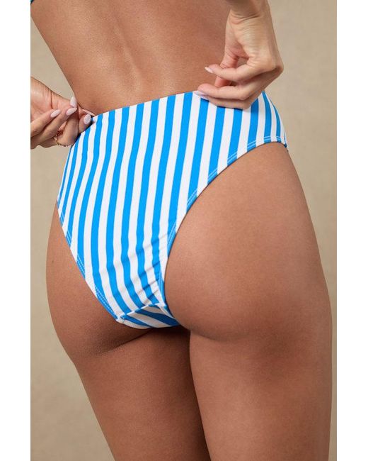 Lulus Blue Saela Striped High-Waisted Bikini Bottoms