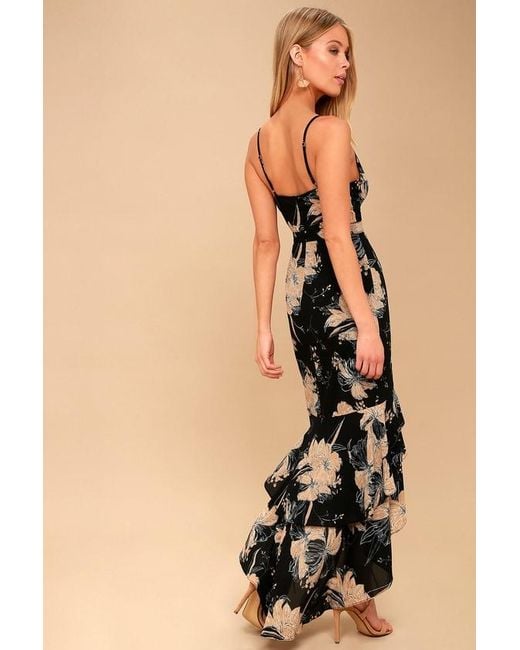 Lulus Black Darling Daylily Floral Print High-Low Maxi Dress