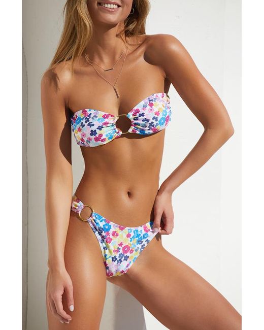 Lulus White Soak Up The Rays Multi Floral Print Bandeau Bikini Top