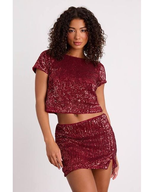 Lulus Red Isotta Sequin Short Sleeve Crop Top