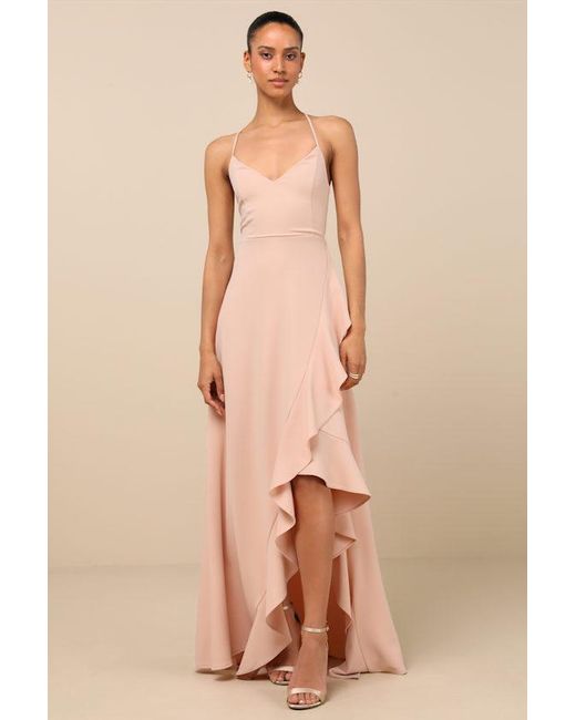 Lulus Natural Caryl Light Blush Ruffled Tulip High-Low Maxi Dress