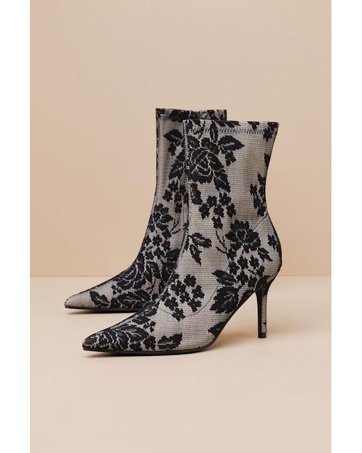 Lulus Black Marquetta Lace Pointed-Toe Ankle Booties