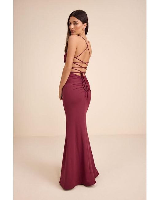Lulus Red Dinah Slinky Knit Rosette Maxi Dress