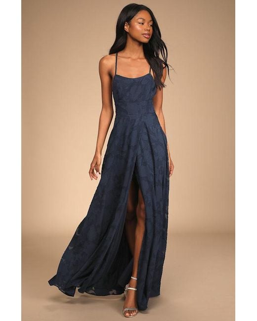 Lulus Women's Blue Let There Be Romance Burnout Floral Maxi Dress