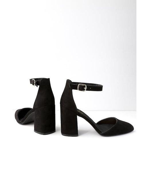 Lulus Black Ellarose Suede Ankle Strap Heels