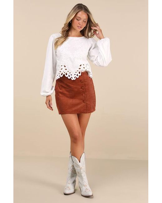 Lulus Brown Katherina Button Front Corduroy Skirt