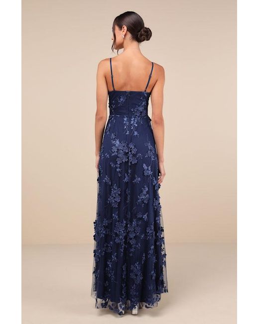Lulus Blue Rare Presence 3D Floral Surplice Maxi Dress