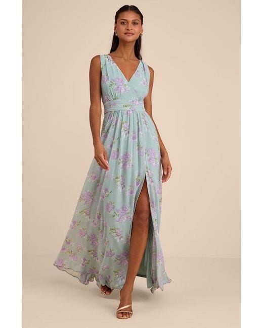 Lulus Green Heavenly Hues Sage Floral Surplice Maxi Dress