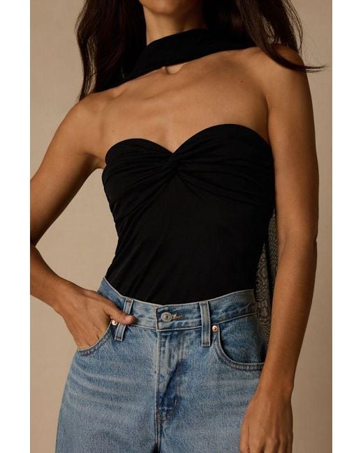 Lulus Black Genevieve Mesh Sash Scarf Strapless Top