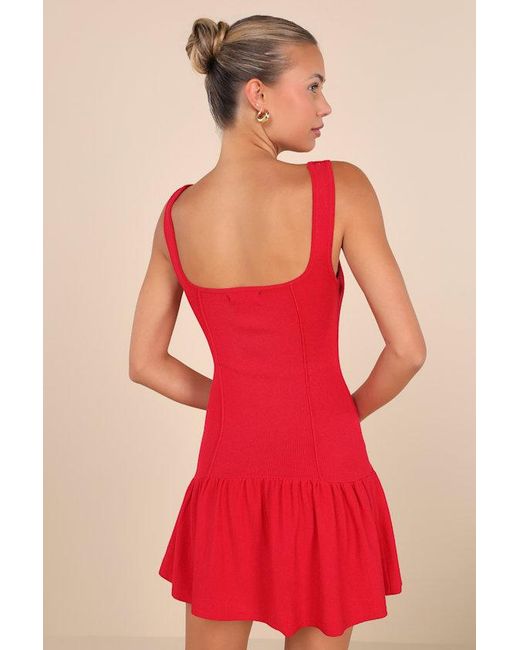 Lulus Red Playful Attitude Sleeveless Seamed Drop-Waist Mini Dress