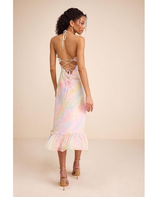 Lulus Natural Jamaya Multi Abstract Floral Lace-Up Midi Dress