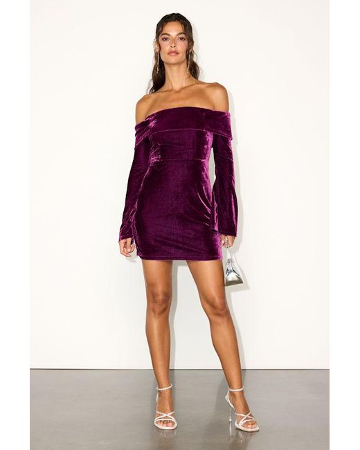 Lulus Purple Alluring Glam Plum Velvet Off-The-Shoulder Mini Dress