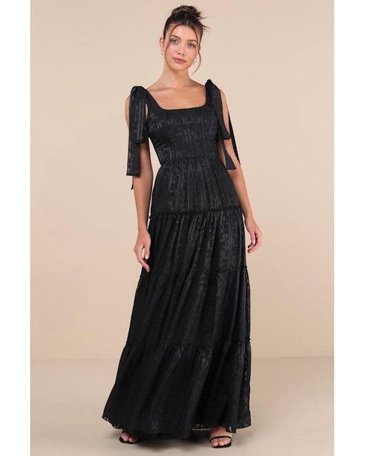 Lulus Black Picturesque Allure Jacquard Tie-Strap Maxi Dress
