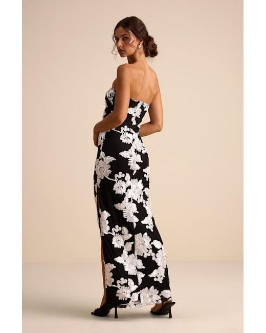Lulus Natural Fitzroy Floral Textured Strapless Maxi Dress