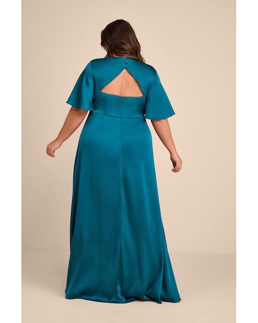 Lulus Blue Elegant Confidence Satin Flutter Sleeve Cutout Maxi Dress