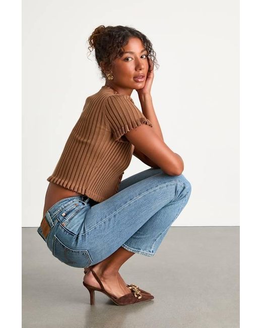 Levi's Blue Wedgie Straight Light Wash Cropped High-Rise Jeans