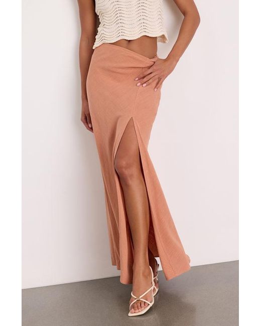 Lulus Brown Ronan Linen High-Rise Maxi Skirt