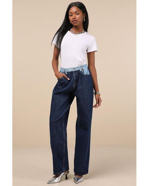 Steve Madden Blue Emeric Dark Wash Multi High-Rise Wide-Leg Jeans