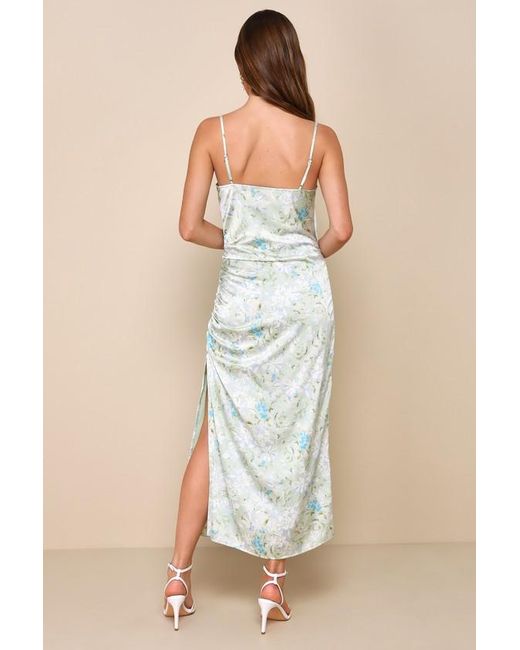 Lulus Natural Truest Romance Mint Floral Sleeveless Ruched Midi Dress