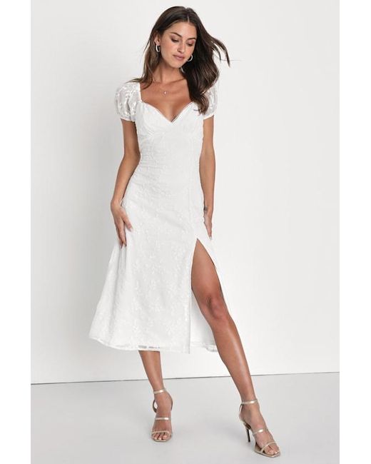 Lulus White Blossoming With Charm Embroidered Tie-Back Midi Dress