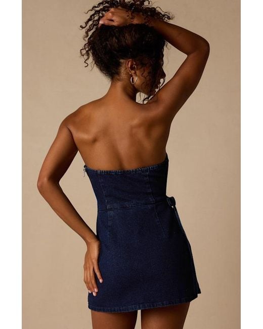 Lulus Blue Ena Dark Wash Denim Skort Romper