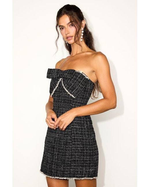 Lulus Black Precious And Perfect Tweed Rhinestone Bow Mini Dress