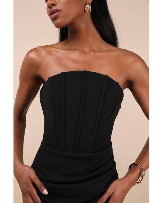Lulus Black Laney Strapless Corset Maxi Dress