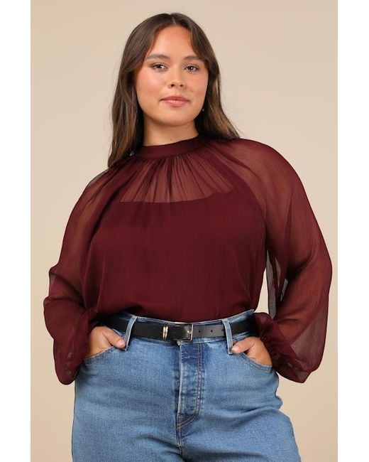 Lulus Red Angelically Airy Balloon Sleeve Top