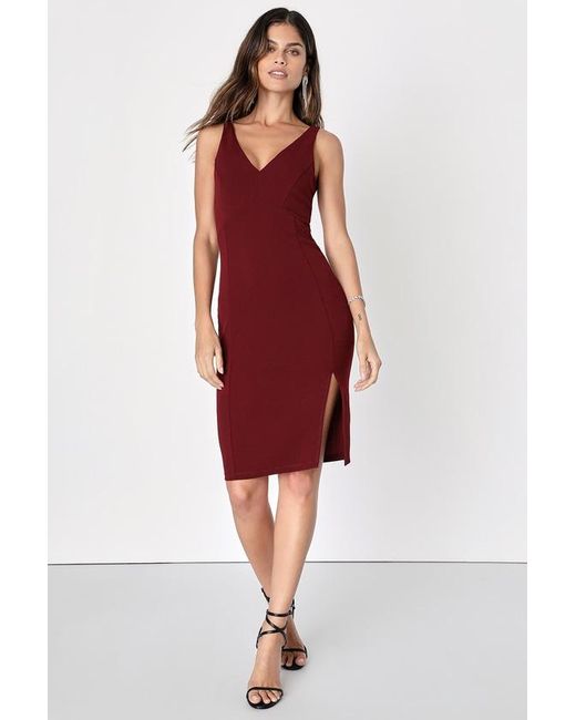 Lulus Red Iconic Moment Plum Bodycon Midi Dress