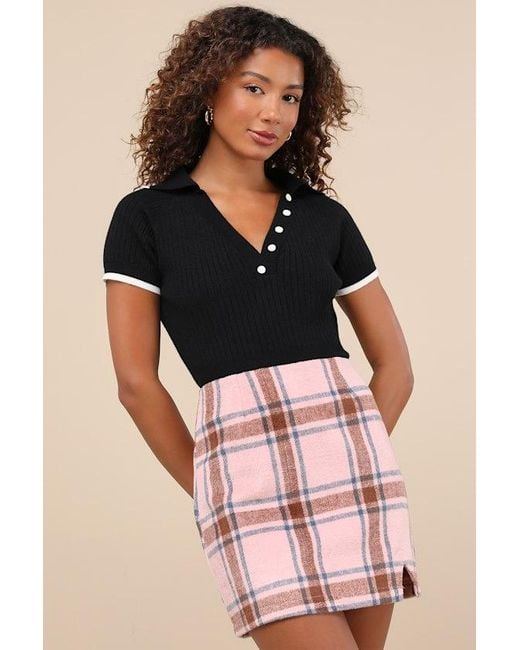 Lulus Pink Spence Plaid Mini Skirt