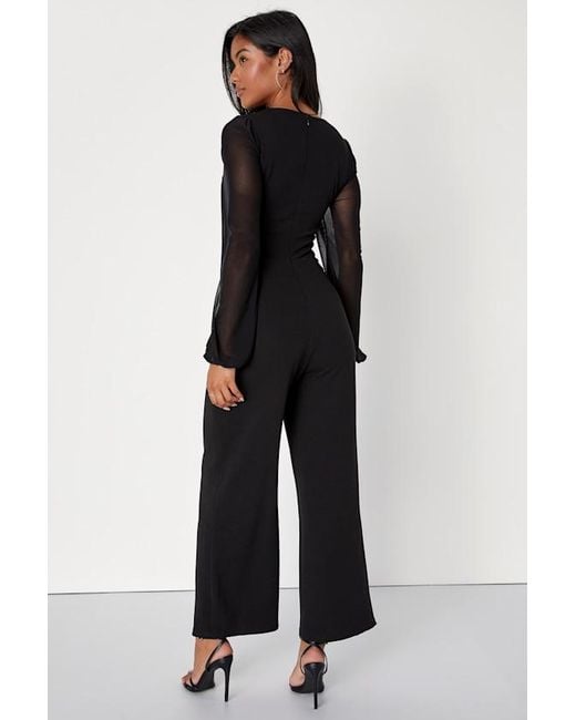 Lulus Black Perfect Charisma Mesh Long Sleeve Wide-Leg Jumpsuit