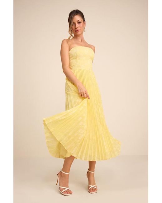 Lulus Yellow Perfectly Stunning Jacquard Strapless Midi Dress