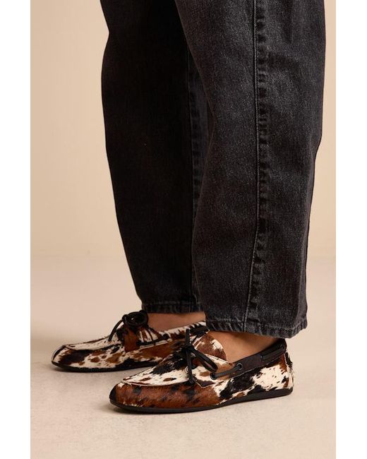 Steve Madden Natural Sag Cow Print Calf Hair Leather Lace-Up Loafers