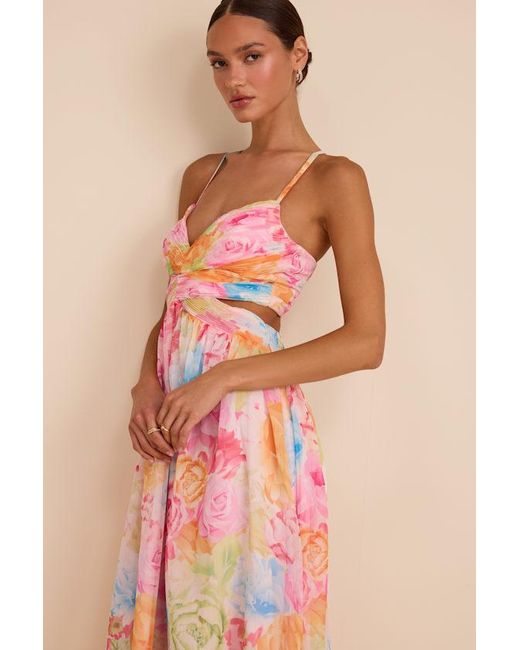 Lulus Pink Ettalie Multi Floral Lace-Up Midi Dress