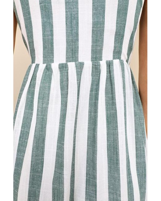 Lulus Blue Marseille Mood Striped Linen Midi Dress With Pockets