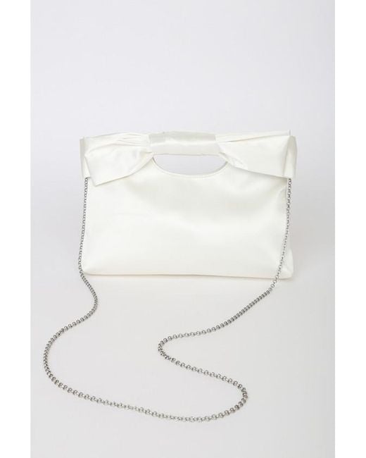 Lulus White Total Romantic Satin Bow Clutch
