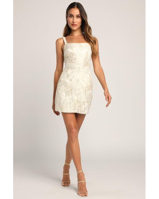 Lulus Natural Shine For Us Cream Metallic Tropical Jacquard Mini Dress