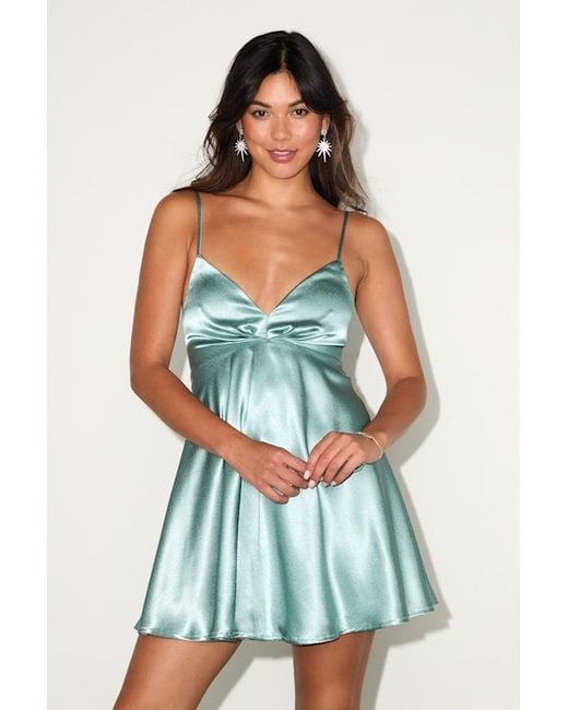 Lulus Happily Yours Satin Skater Mini Dress in Blue | Lyst Lulus Happily Yours Satin Skater Mini Dress in Blue | Lyst