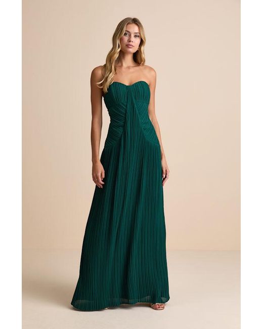 Lulus Green Narasha Emerald Pleated Strapless Maxi Dress