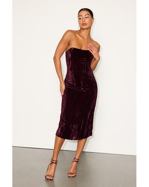 Lulus Red Elenita Dark Plum Velvet Strapless Midi Dress